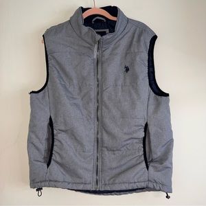 US Polo Assn Mens Gray Puffer Vest Size Large Preppy Hiking Outdoor Equestrian